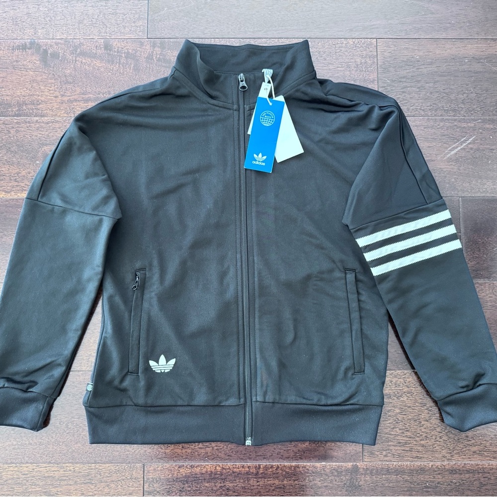 NWT Adidas Youth Black Track Jacket with White Stripes